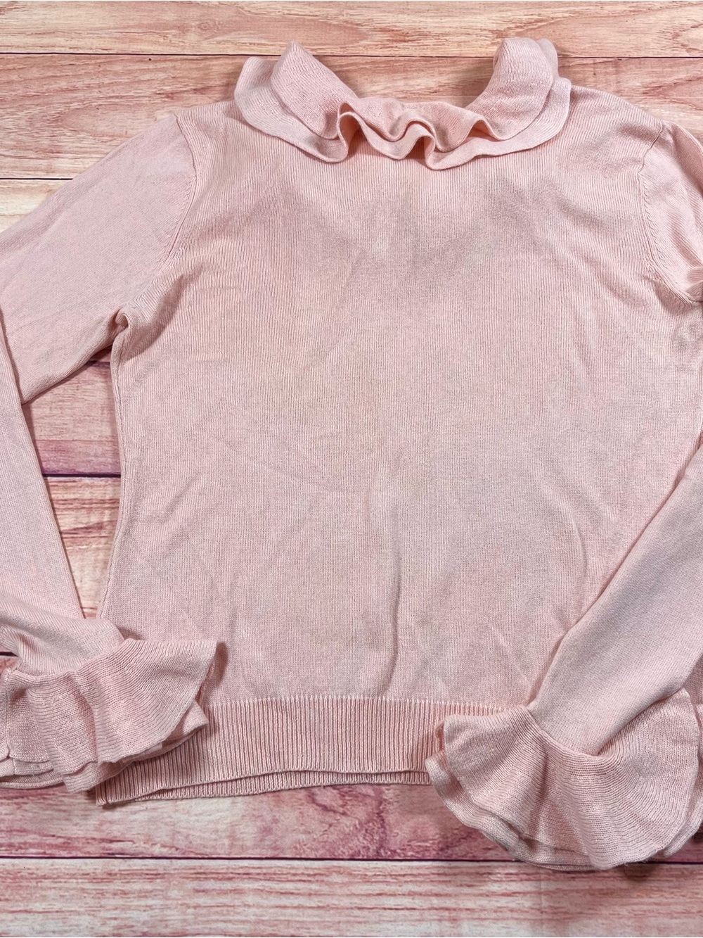 Lauren Ralph Lauren Silk Cashmere Ruffle Neck & Cuff Sweater Blush Women’s L* - Picture 7 of 7